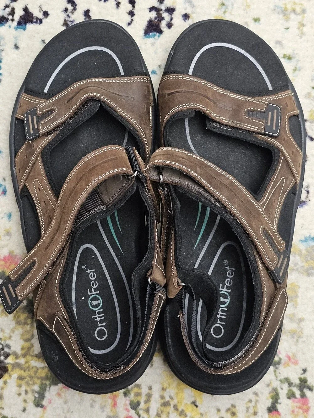Orthofeet 565 Sandals Mens 10 2E Wide Brown Leather Arch Support Walking